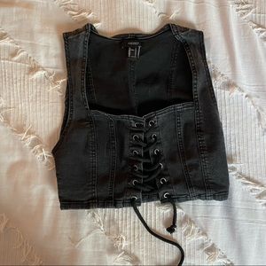 Corset style denim lace up top